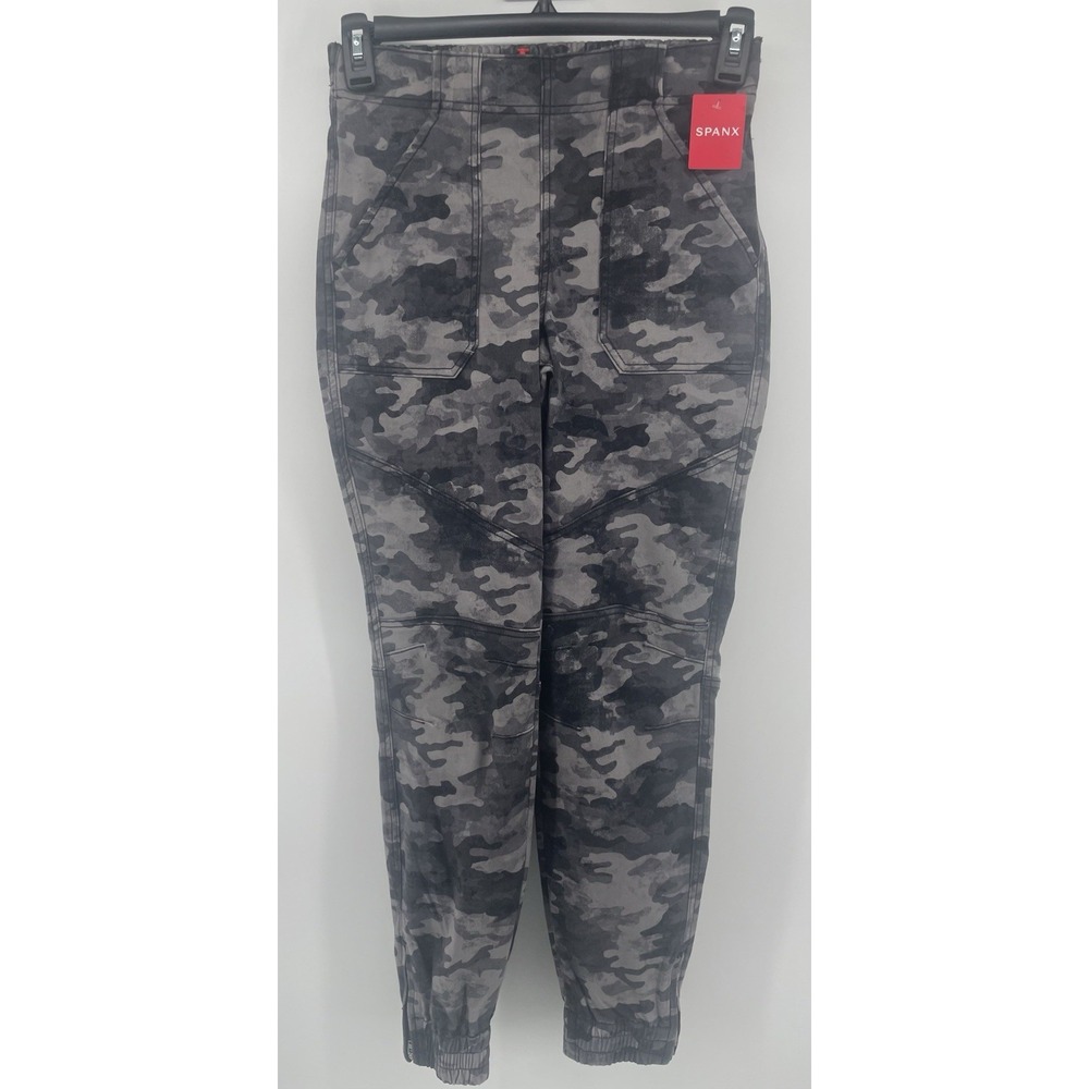 Spanx Cargo Jogger Small Grey Camo Stretch Twill Ankle Zip Tummy Control NWT